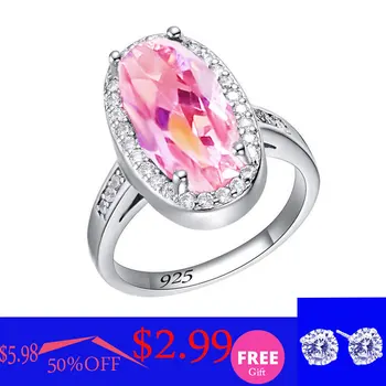 

Pink White Topaz Silver 925 Ring For Women Birthday Wedding Jewelry Buy One Get One Free Gift