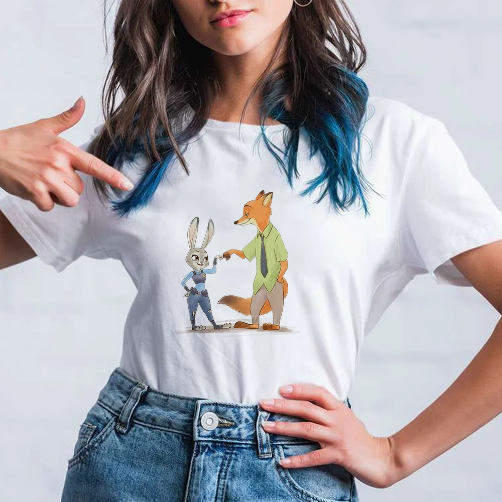 カワイイ 女性のためのディズニーtシャツ アニメ うさぎの動物 ウサギ キツネ 原宿 カワイイ 夏 Tシャツ Aliexpress