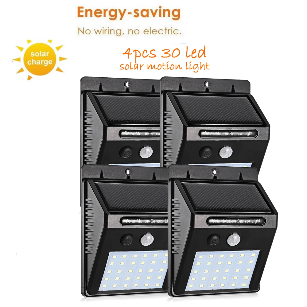 

4pcs 30 LED Solar Power Garden Light Outdoor PIR Motion Sensor Solar Wall Light Emergency Security Solar Lamp street wall spo