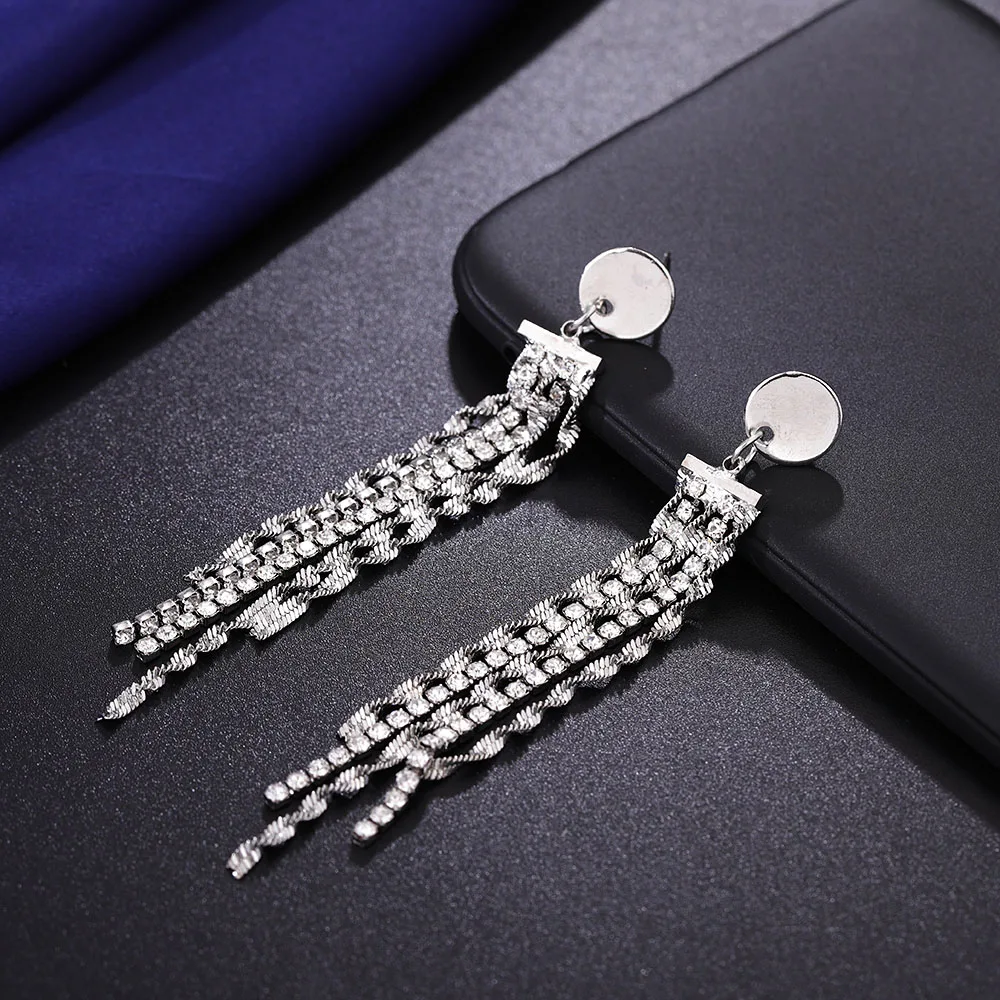 HanCheng новые модные Висячие золотые подвесные кисточки круглые серьги Стразы для