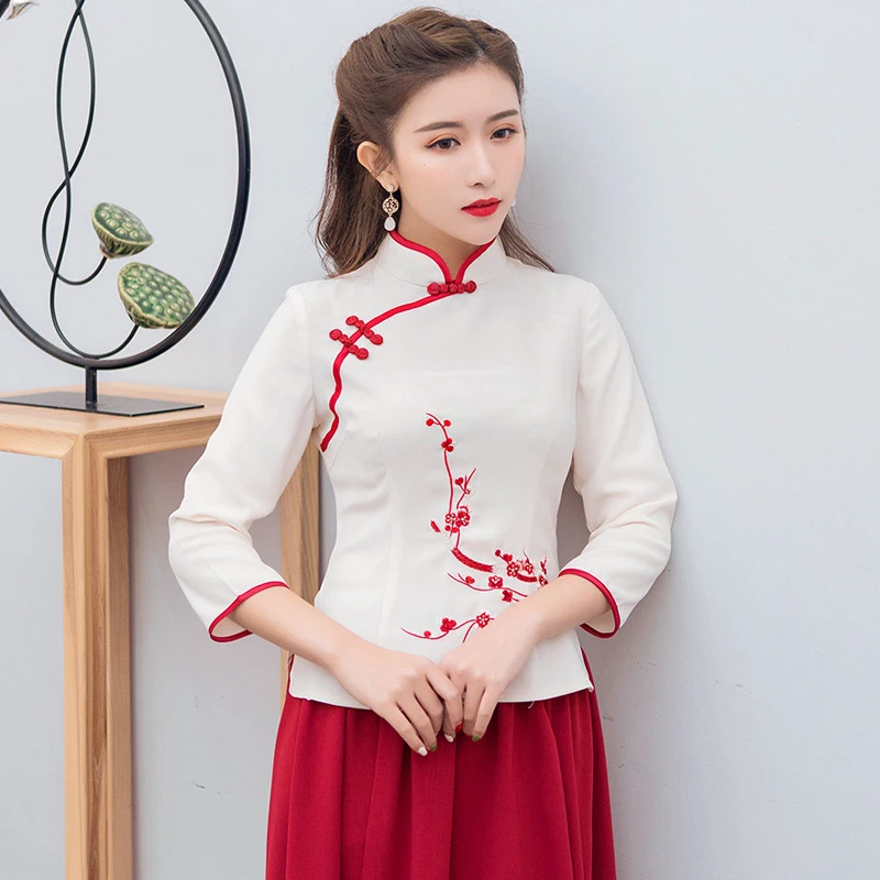 Традиционная китайская одежда для женщин новые юбки Cheongsam Топ Hanfu Новогодняя винтажная китайская рубашка Стиль Тан костюм - Цвет: Color2Shirt