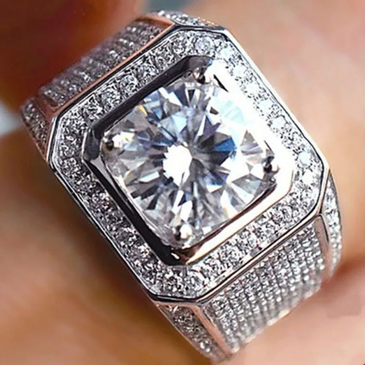 Fashion Ring Domineering Micro Inlaid For Men Wedding Engagement Party Aaa Zircon Copper Plated Platinum2020