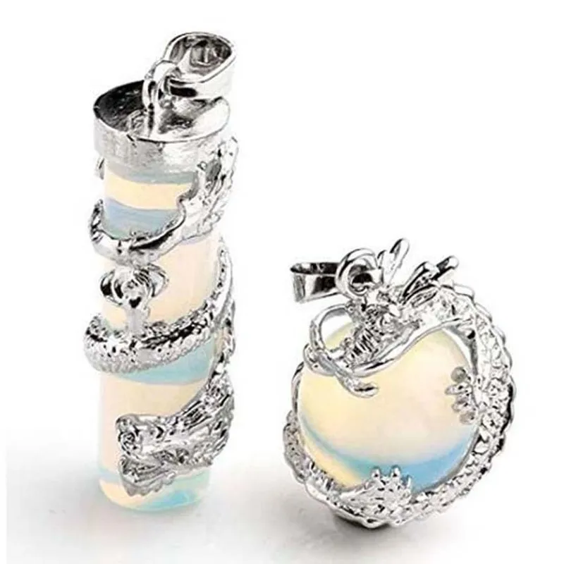 Fashion Couple Jewelry for Lovers Totem Dragon Wrap Natural Stone Bead Gems Necklace Pendant Pendulum Jewellery Gift | Украшения и
