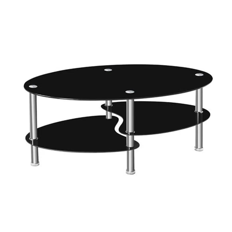 

Dual Fishtail Style Tempered Glass Coffee Table Black Oval Side Coffee Table Shelf Chrome Base Living Room Black Modern Coffee
