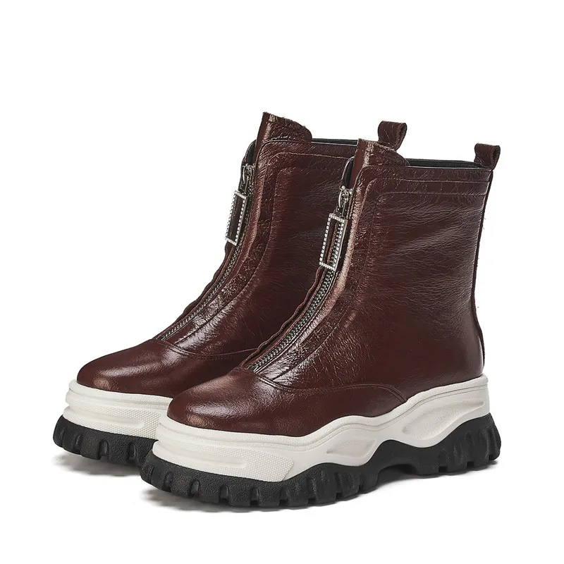 FEDONAS/модные мотоциклетные ботинки; обувь для ночного клуба; женские ботинки на платформе; зимние короткие ботинки; женские ботильоны из натуральной кожи - Цвет: Brown