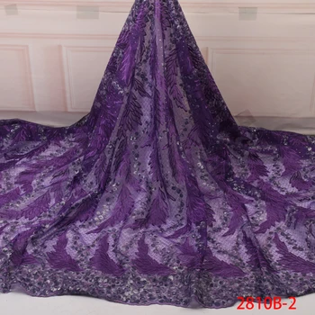

2019 Latest Purple Sequence French Nigerian Laces Fabrics High Quality Tulle African Lace Fabric Sequins Wedding Lace QF2810B-2