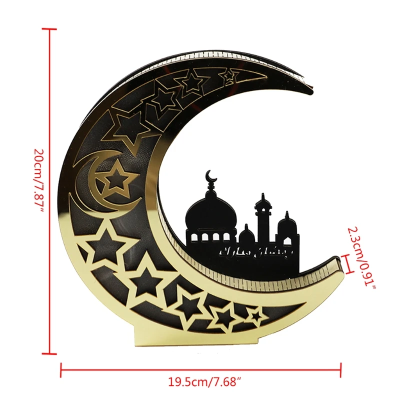 Wooden Eid Mubarak Ramadan Decoration Moon Plate with LED Light Islamic Muslim | Дом и сад