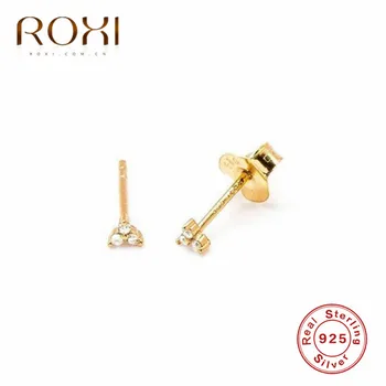 

ROXI 925 Sterling Silver Three Ball Stud Earrings 14K 585 Gold Women's Earrings Tiny Dot Small Earrings 2020 Fashion Jewelry