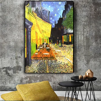 

Famous Van Gogh Cafe Terrace At Night Oil Painting on Canvas Posters Prints Cuadros Wall Art Pictures For Living Room