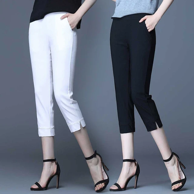 Women Capris Short Pants Elastic Waist Breathable Slim Capri Pants