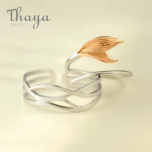 Thaya, настоящее Серебро s925, золотой цвет, красивый рыбий хвост, кольца на палец, волнистые кольца ручной работы для женщин, обручальные женские ювелирные изделия