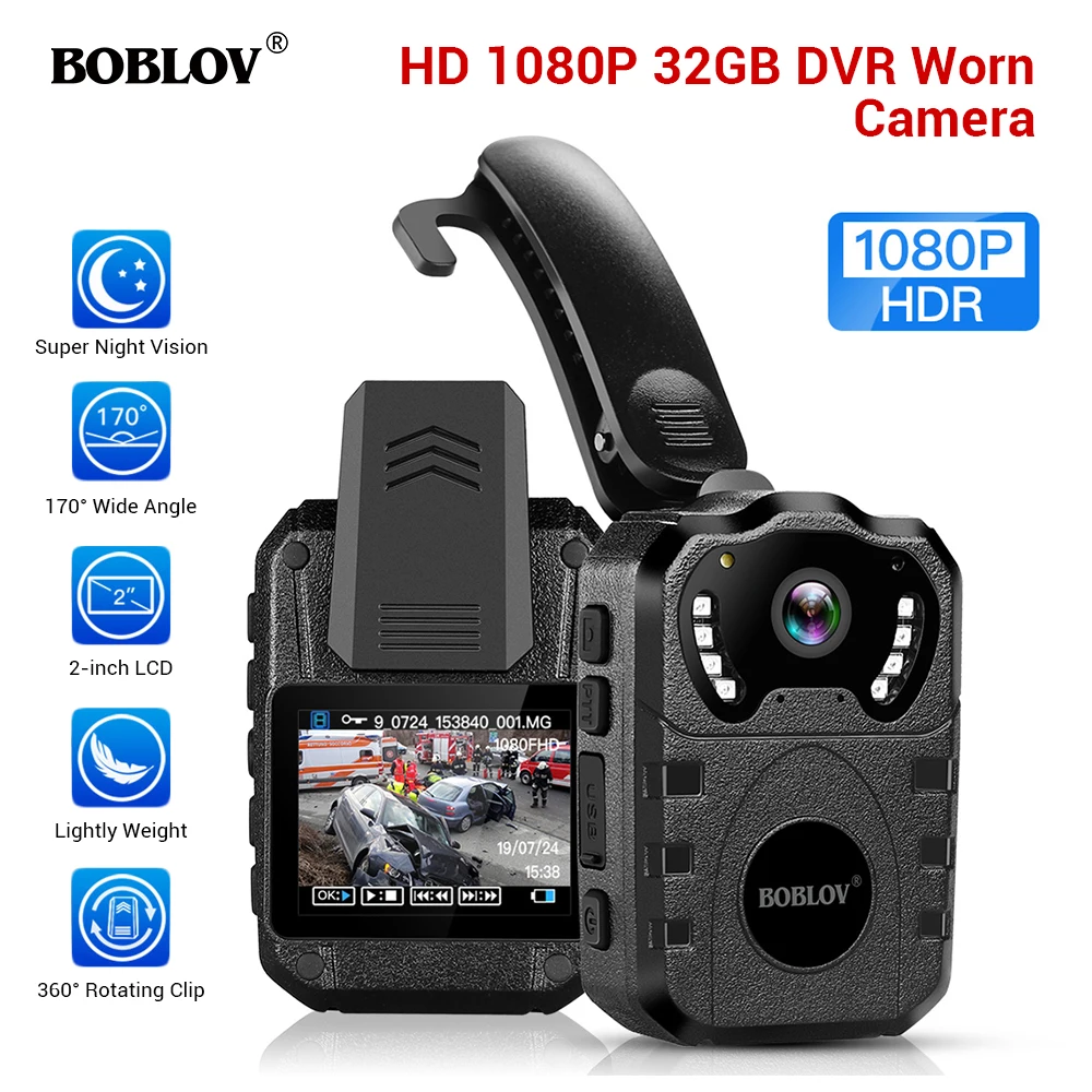 

BOBLOV WN10 HD 1080P Body Cam Portable IR Night Vision Police Camera Loop Recording Security DVR Video Recorder Wearable Camera