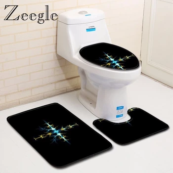 

Zeegle 3pcs Bath Mat Set Absorbent Toilet Pedestal Rug Anti Slip Bathroom Doormat Shower Mat Washable Flannel Soft Toilet Set