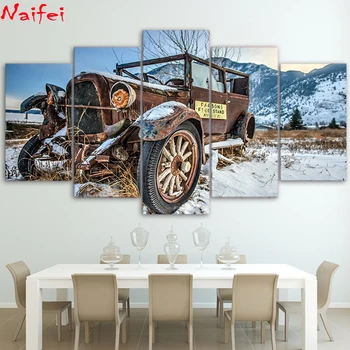 

Full Square/Round Drill 5D DIY Diamond Painting Snowfield"5 Pieces Retro Old Broken Car " Embroidery Cross Stitch 5D Home Decor