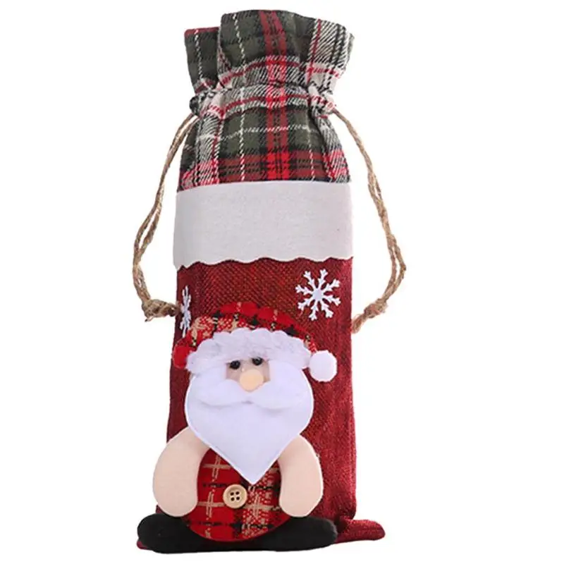Christmas Wine Bottle Decor Set Santa Claus Snowman Bottle Cover Clothes Kitchen Decoration Red Wine Champagne Bottle Bag Decor