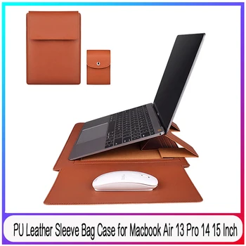 

PU Leather Laptop Bag Sleeve Stand Cover Bag Case for Macbook Air 13 Pro 14 15 Inch Laptop Case for Xiaomi Huawei Thinkpad Solid