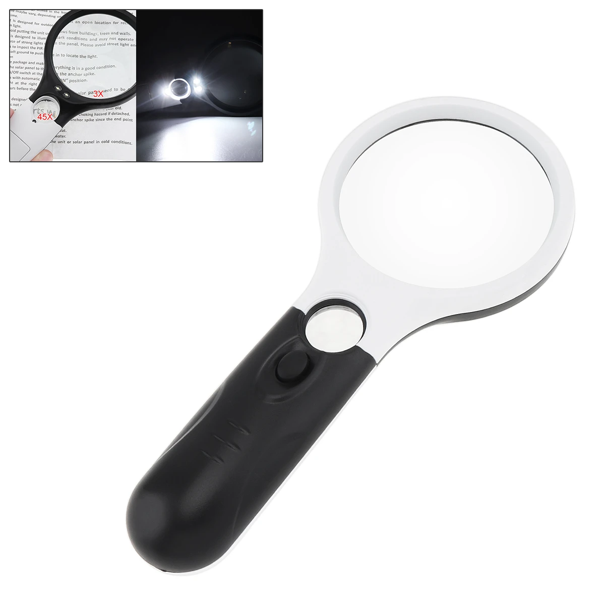 Magnifier 3 LED Light Handheld Magnifying Glass with Light 3X 45X Illuminated Loupe Lens,Great Tool for Visual Impairment Black White Magnifier 3 LED Light Handheld Magnifying Glass with Light 3X 45X Illuminated Loupe Lens,Great Tool for Visual Impairment Black White