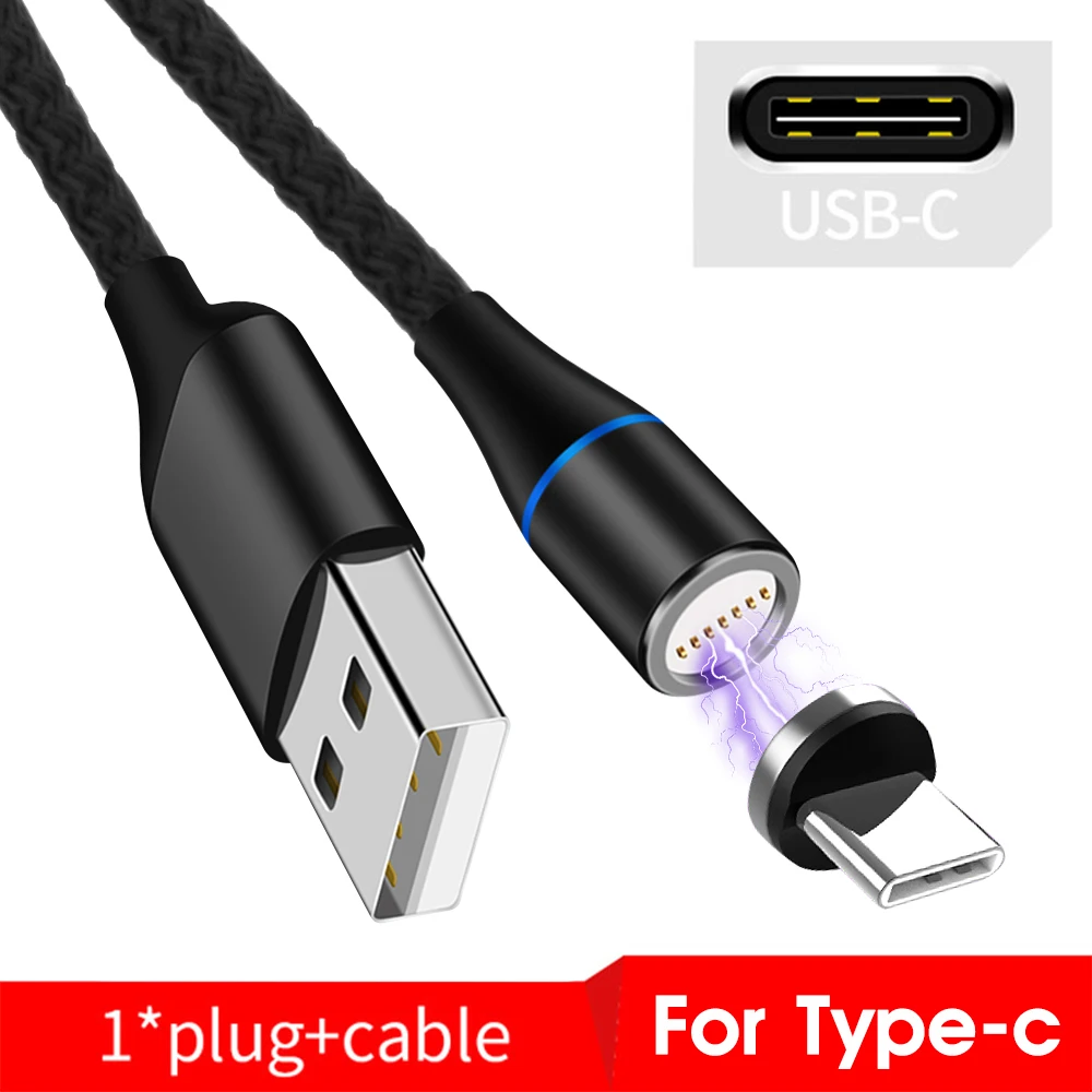 Магнитный кабель Micro usb type C адаптер зарядное устройство Быстрая зарядка магнит Android телефон кабель Поддержка передачи данных - Цвет: For Type C Black