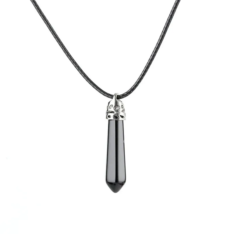BLACK Natural Quartz Pendant Stone Hexagonal Pillar Pendants Necklace Chakra Healing Crystal Point Gem Necklaces For Women Jewelry - Окраска металла: BLACK