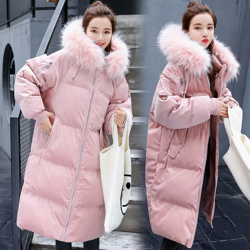 

Gold Velvet down Jacket Cotton-padded Clothes Mid-length over-the-Knee 2019 Winter New Style Thick Cotton-padded Clothes Women's