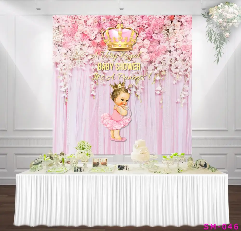 Royal Baby Shower Latar Belakang Bunga Putri Merah Muda Gadis Babyshower Golden Crown Tirai Latar Belakang Foto Kue Meja Bar Spanduk Background Aliexpress