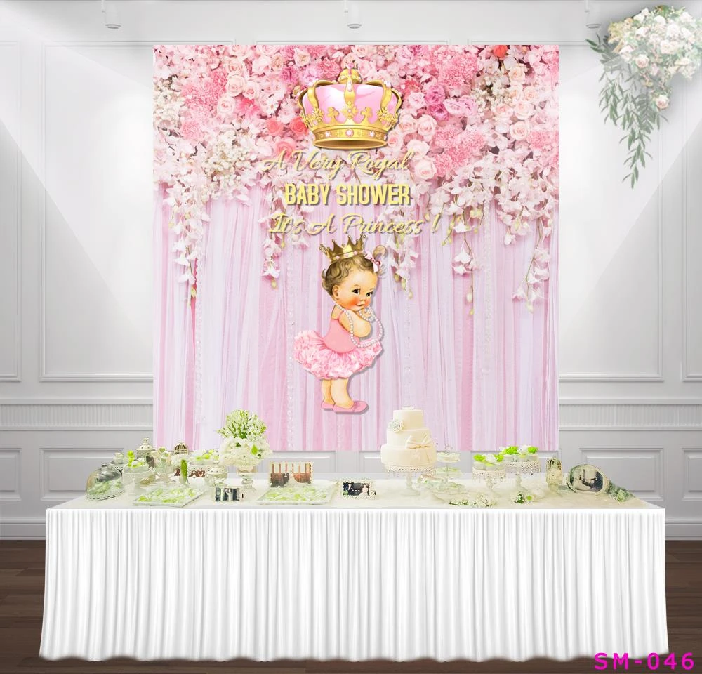 Royal Baby Shower Latar Belakang Bunga Putri Merah Muda Gadis Babyshower Golden Crown Tirai Latar Belakang Foto Kue Meja Bar Spanduk Background Aliexpress