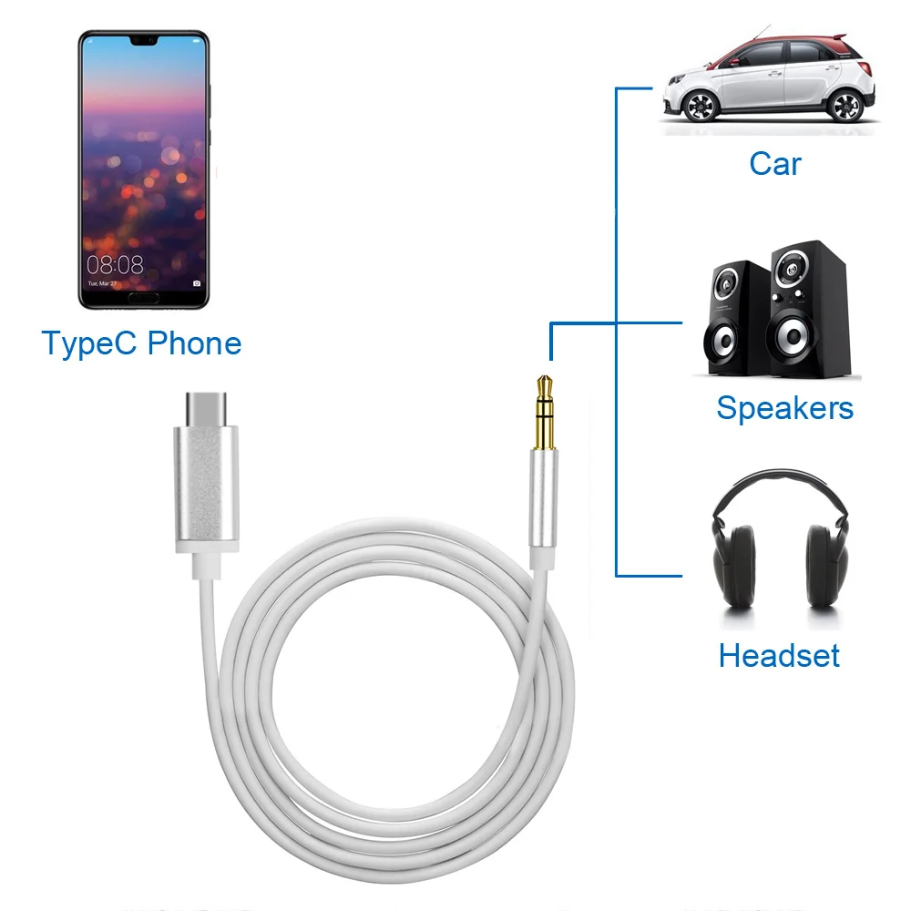 KEBIDU usb type C штекер на 3 5 мм Штекер кабель 1 м USB автомобильный AUX аудио адаптер для