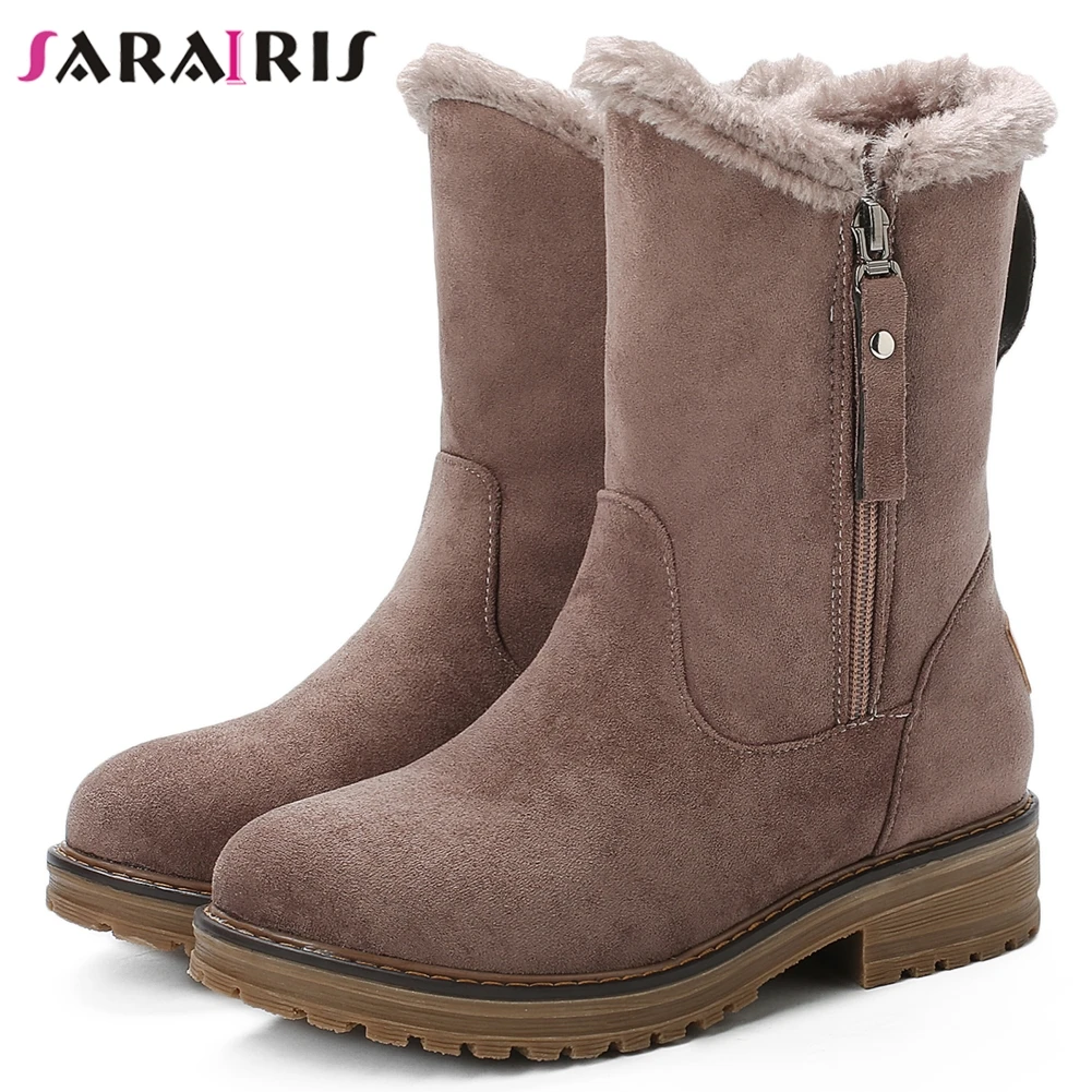 

SARAIRIS 34-43 Casual Low Heel Zipper Booties Ladies Winter Warm Fur Ankle Snow Boots Women 2019 non-slip Platform Shoes Woman