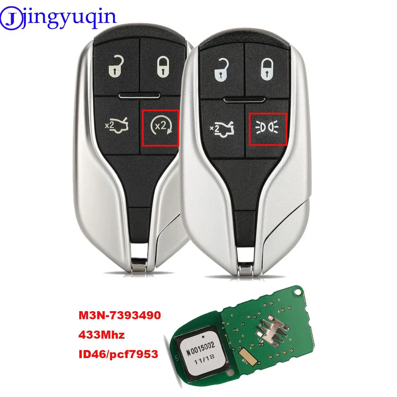 

jingyuqin Smart Remote Key Fob 4 Button 433MHz ID46 Chip For Maserati Quattroporte Ghibli 2012-2015 - FCC: M3N-7393490 .....