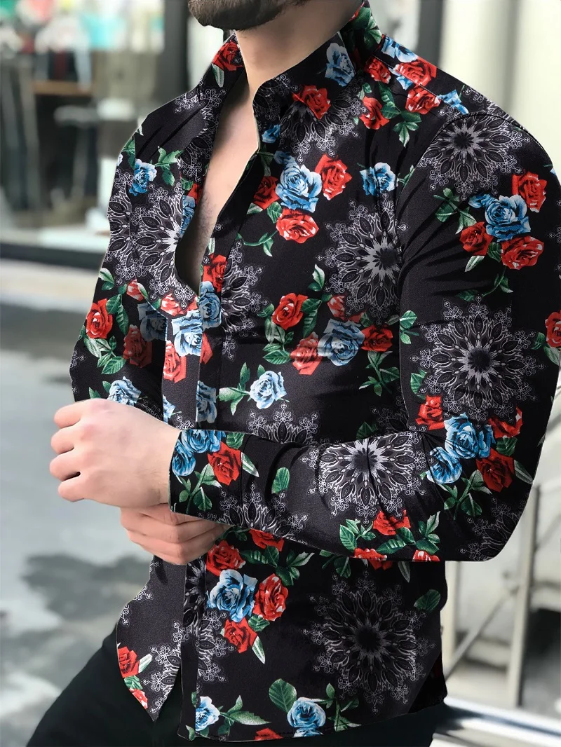 Democracia atleta Anunciante Camisas florales de manga larga para hombres, camisas estampadas con flores  de corte delgado para Otoño, 2021|Camisas informales| - AliExpress