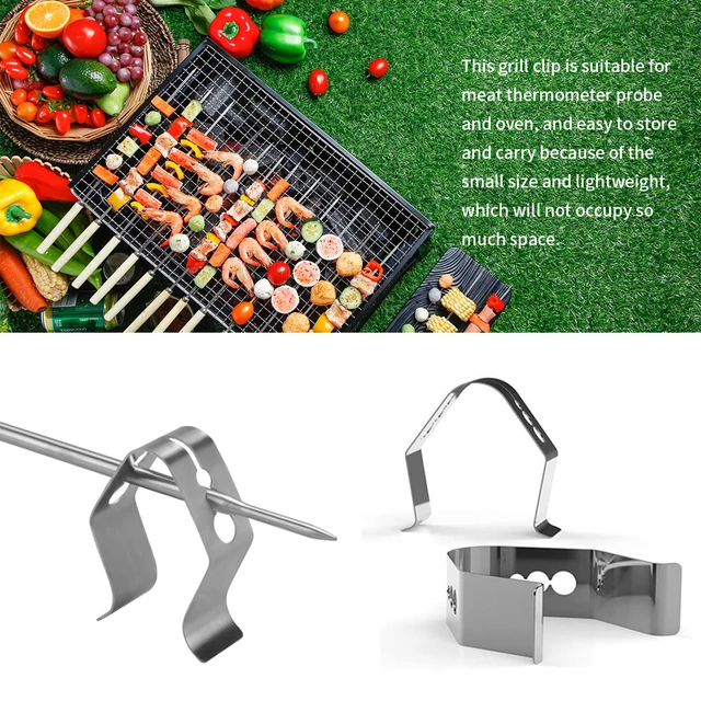 2PCS Stainless Steel Grill Clip Meat Thermometer Probe Clip Holder Ambient  Temperature Readings BBQ Oven Grill Clip - AliExpress