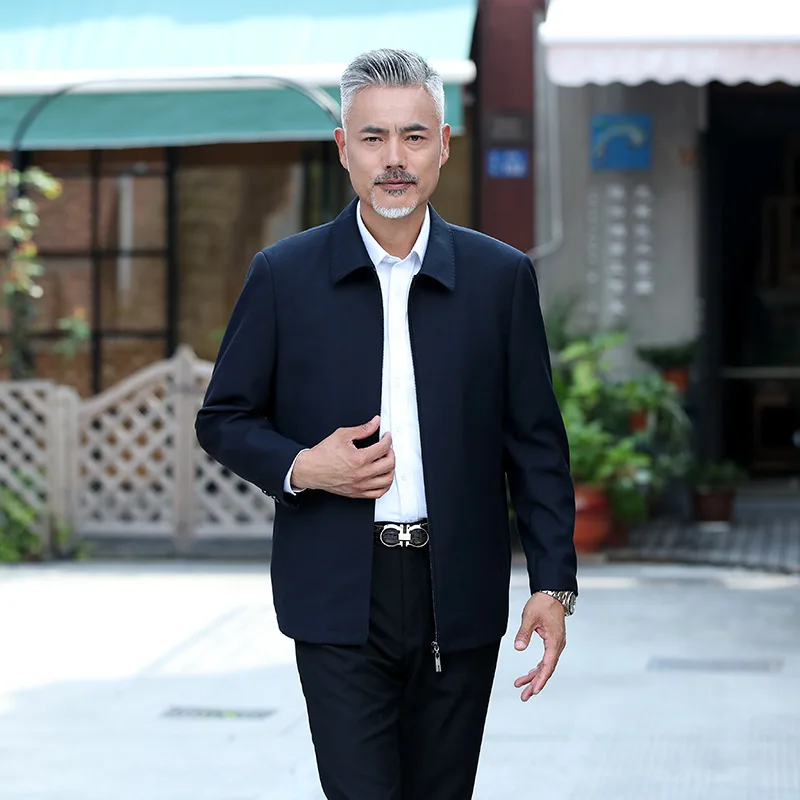 

New Style Spring And Autumn Season Middle-aged MEN'S Casual Jacket Half Trench Coat Fit Coat Leadership Service Dad Clothing