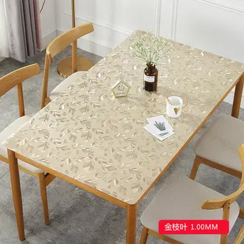 

1.0mm/1.5mm Golden Leaves Waterproof Plastic PVC Tablecloth Soft Glass Table Cover For Home Tablecloth Free Shipping