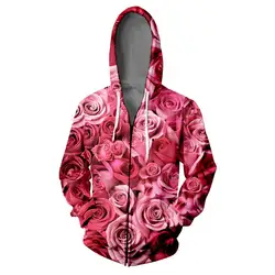WAMNI толстовка на молнии с принтом розы 3D Harajuku уличная Толстовка 2019 Цветочная Куртка Свободная верхняя одежда толстовка с розой на молнии