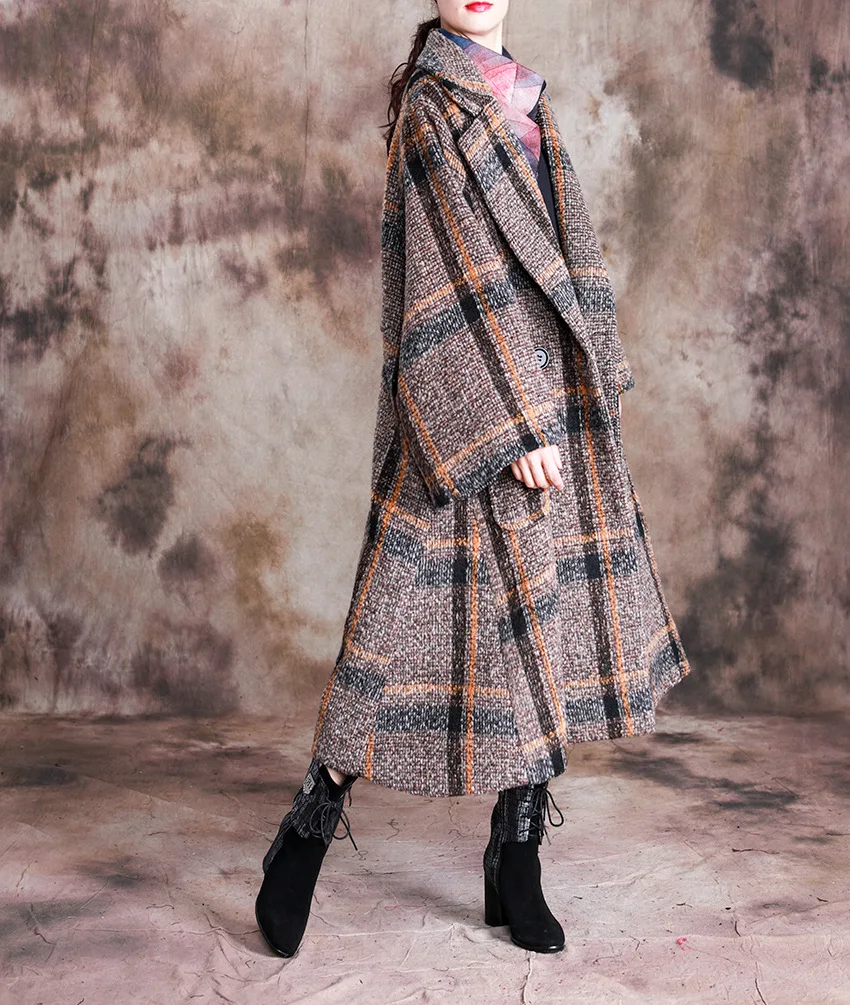 Женские пальто в ретро-клетку с длинным рукавом, плотные, новинка, зимние, теплые, большие размеры, женская одежда с карманами, пальто