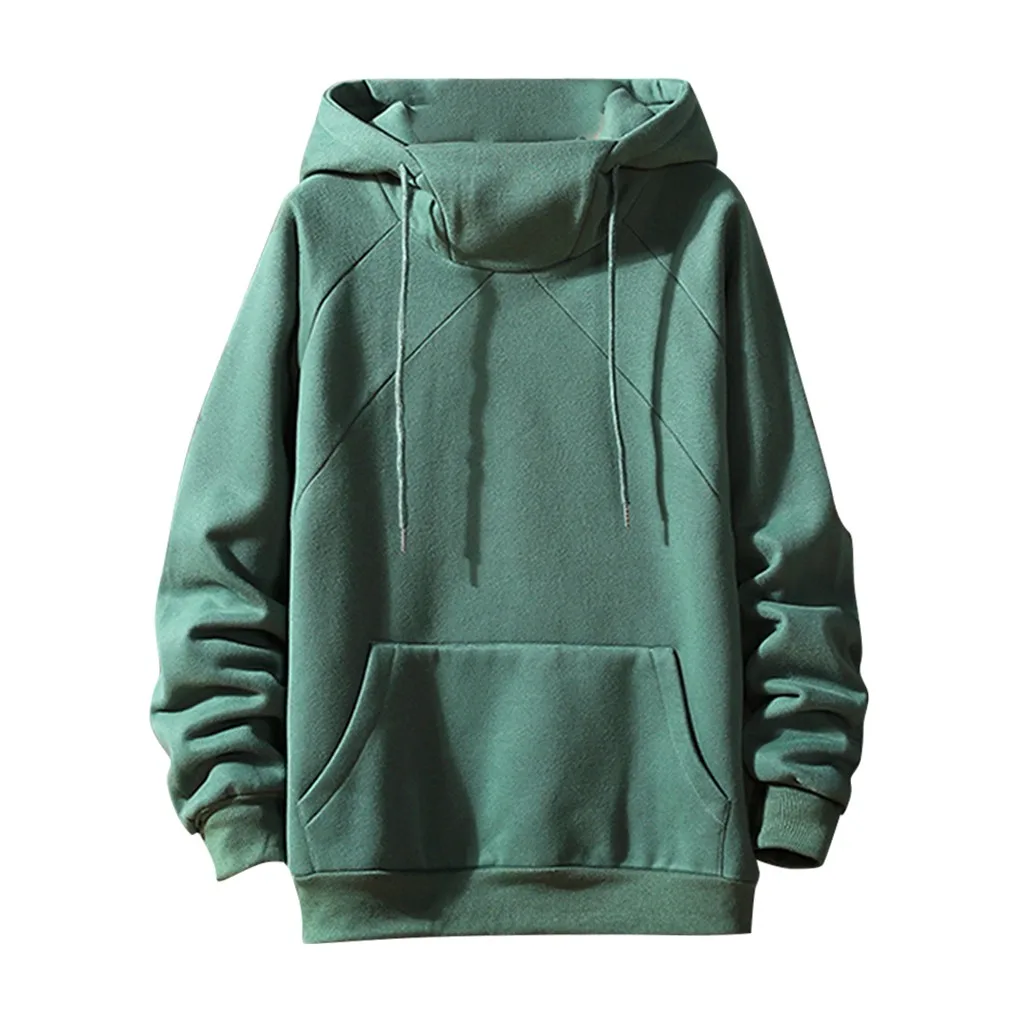 

Best Selling New men's Solid Color High Collar Plus Velvet Hooded long-sleeved Sweatshirt Fashion Sports Pocket Sweatshirt Daily