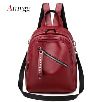 

AMYGG Waterproof Soft PU Leather Backpack Rivet Decor Zipper Women Backpacks Large Capacity Ladies Girls Shopping Backpacks