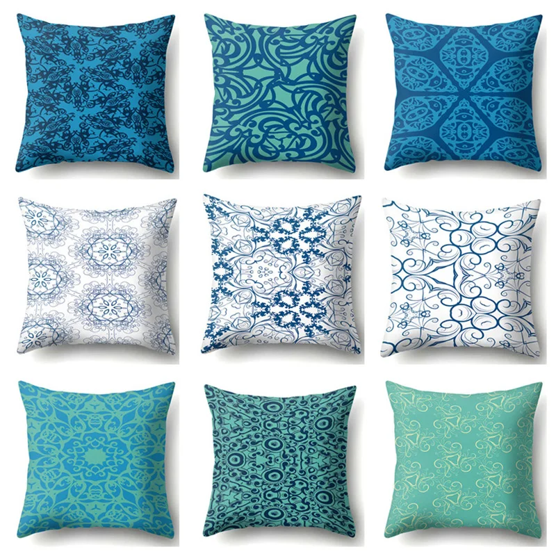 

45x45cm Blue Pillowcase Geometric Throw Cushion Pillow Cover Printing Cushion Pillow Case Bedroom Office