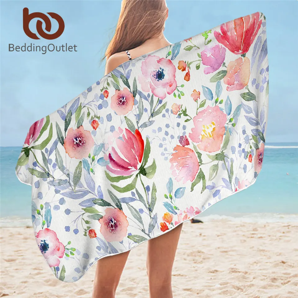 Beddingoutlet Floral Bathroom Towel Microfiber Pink Flower Beach Towel