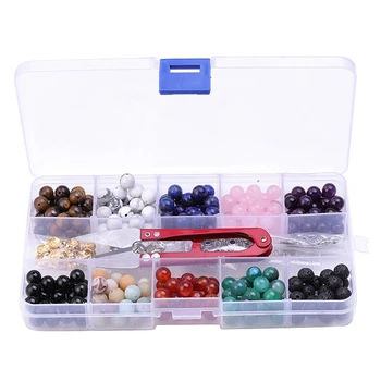 

Stone Beads Box Set Kits,Round Chakra Rock Beads and Natural Green Crystal Stone with 2 Rolls Elastic Crystal String for Bracele
