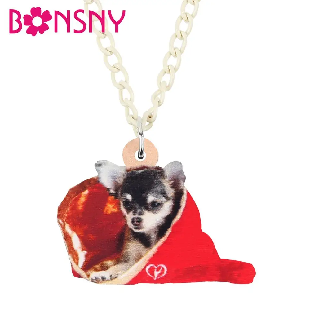 Bonsny акриловые рождественские подарки для чихуахуа, собаки, сумка, ожерелье, подвеска на цепочке, ювелирные изделия в виде животных для женщин, девочек, подростков, детские подарочные аксессуары