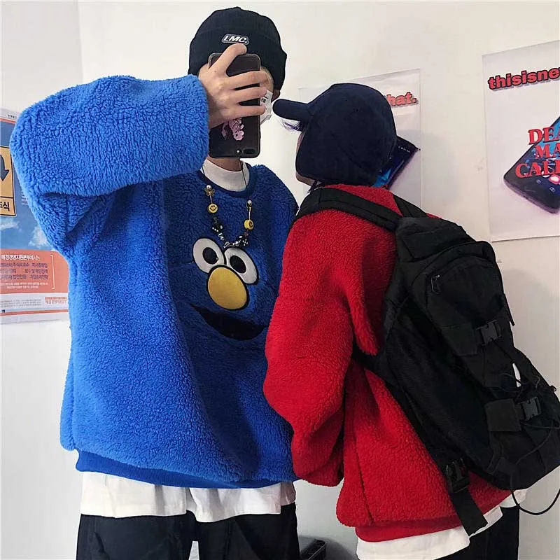  NiceMix Harajuku Cartoon Women Sweatshirt Hoodies Oversize Lambswool Hooded Tops Sweatshirt Long-sl