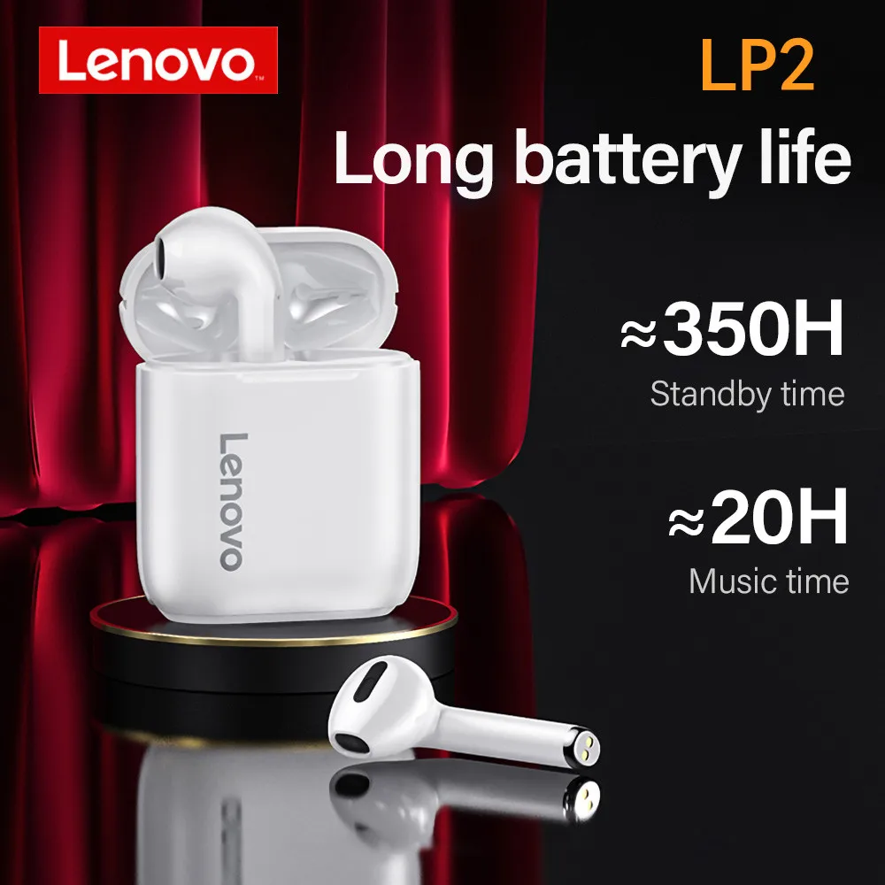 Беспроводные наушники Lenovo LP2 TWS Bluetooth 5 0 с двумя стерео басами и сенсорным