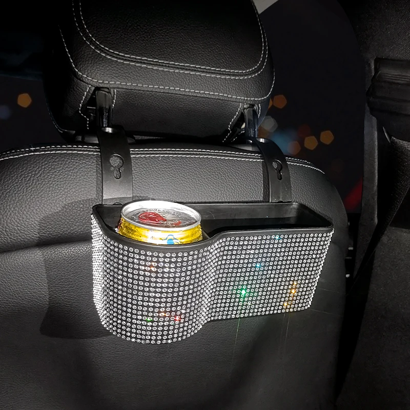 

Bling Diamond Car Seat Back Pocket Organizer Water Cup Storage Box Tissue Paper Holder Beverage Rack Car Trash Can Accessories