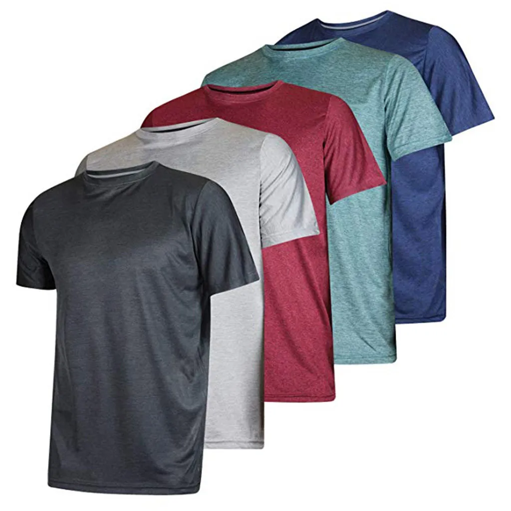 Для мужчин 5 шт. короткий рукав футболки для бега размера плюс быстросохнущие спортивные однотонные летние топы впитывает пот абсорбент спортивная одежда для бега,# Y1
