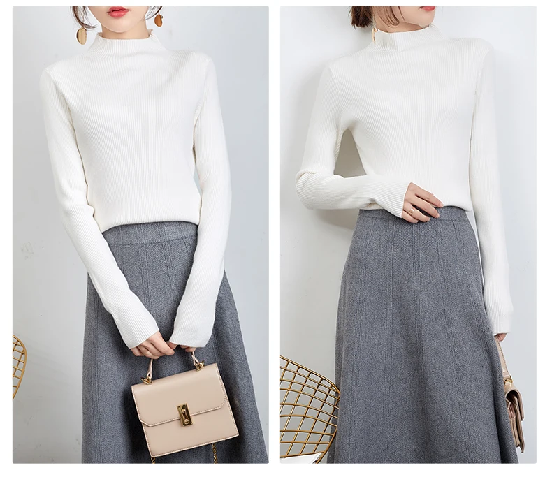 autumn and winter new knit bottoming sweater slim temperament sweater female half high collar sexy fashion pullover