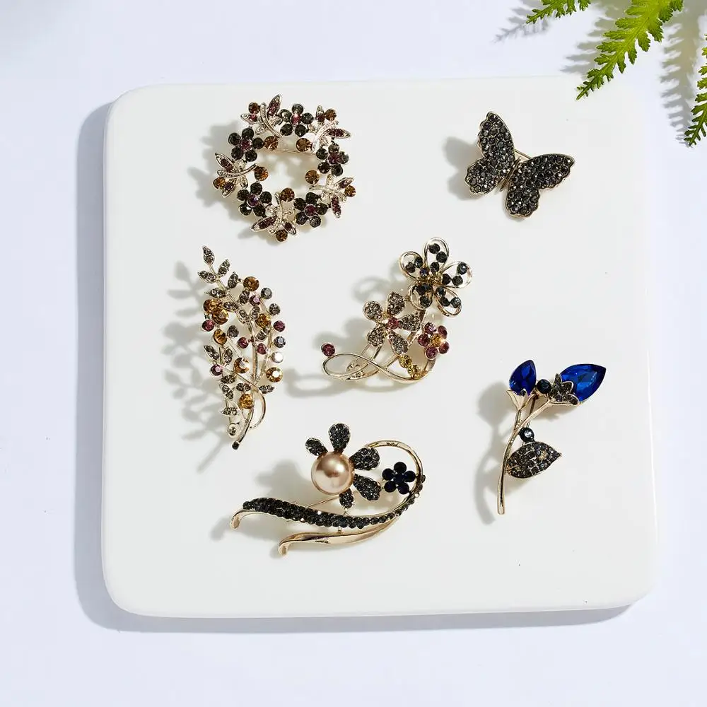 Rinhoo 1 шт. стразы акриловая брошь кофейная Золотая Бабочка листья ветка цветок