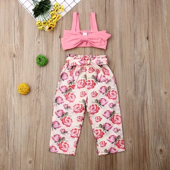

Pudcoco Toddler Baby Girl Clothes Solid Color Crop Vest Strap Tops Flower Print Long Pants 2Pcs Outfits Cotton Clothes