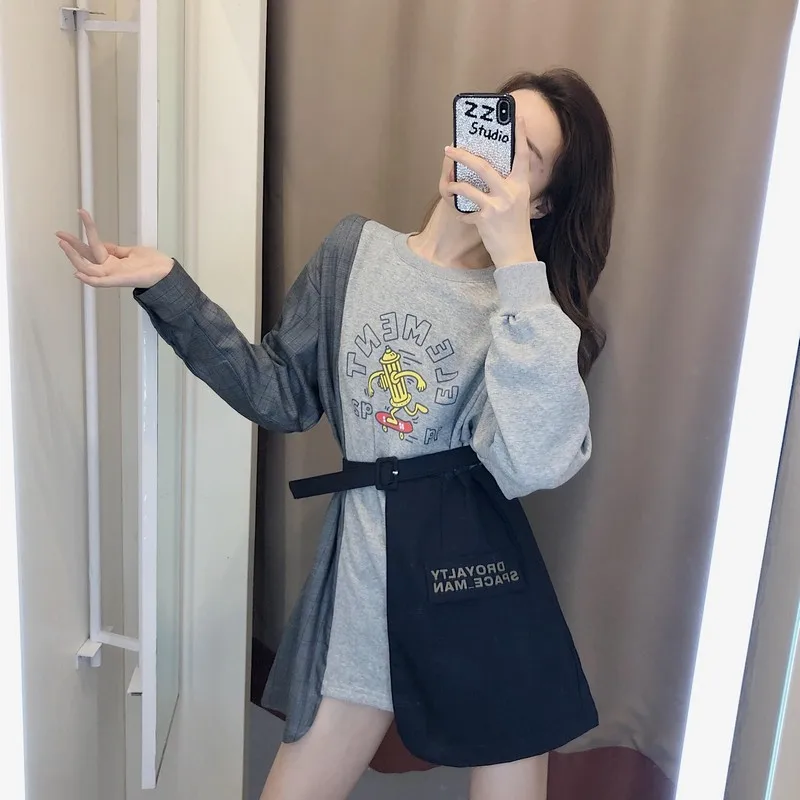NiceMix Long sleeve sweatshirts Pullover women 2020 new loose Korean design sense Letter Printed two Choice wear pullover tops | Женская