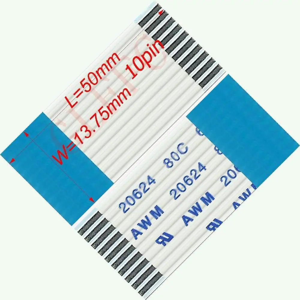 10pin 1 25 шаг 50 мм-5400 мм B-Тип Гибкий плоский кабель FFC awm 20624 ROHS для TTL LCD DVD Компьютера |